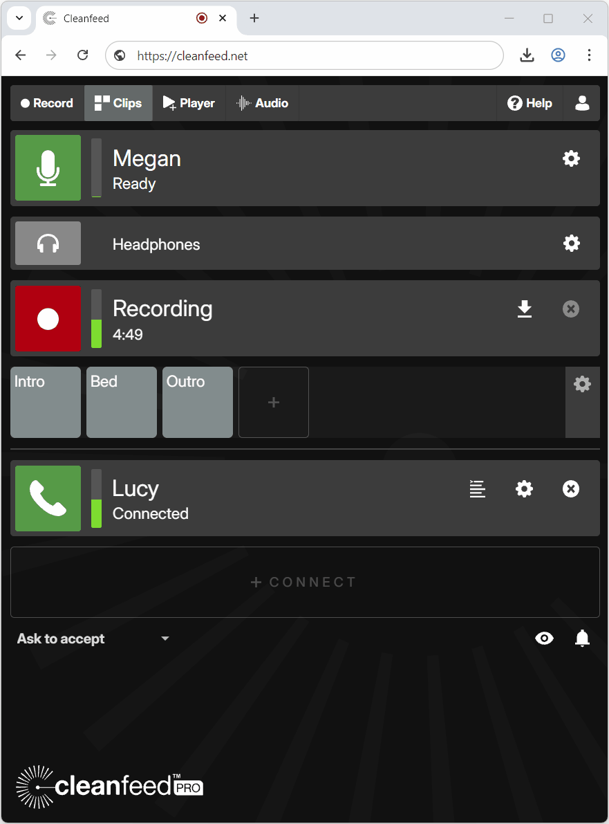 Screenshot of Cleanfeed user interface